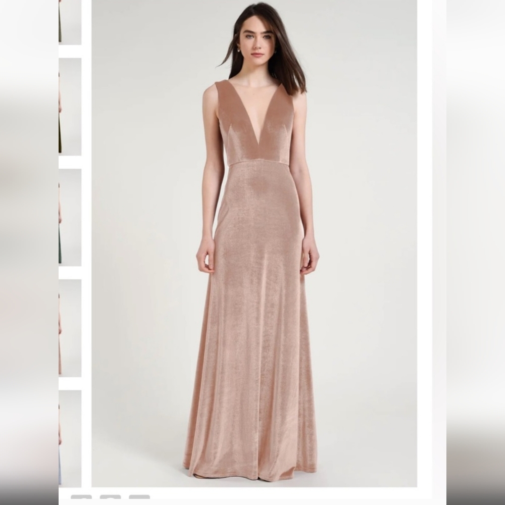 Jenny Yoo Logan Velvet Maxi Dress Champagne Rose Color Sz 10